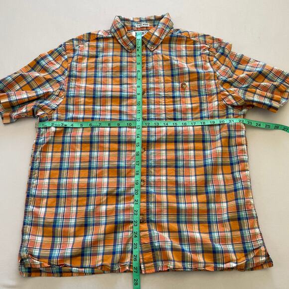Duluth Trading Company Shirt Mens Medium Orange Plaid Untucked Relaxe Fit - Picture 6 of 6